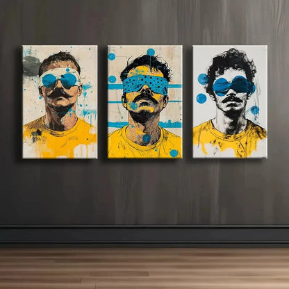 3pcs Old Man In Yellow T-Shirt Portrait Wall Art Set Canvas Framed 40x60cm - High Quality Print 100% Australian Made Wall Canvas Ready to Hang