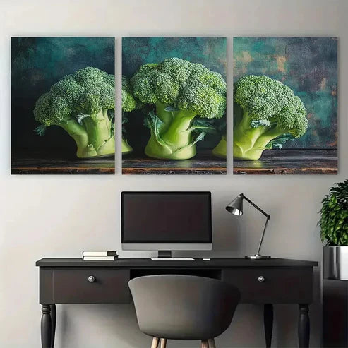 3pcs Broccoli Vegetables Kitchen Design Wall Art Set Canvas Unframed - High Quality Print 100% Australian Made Wall Canvas