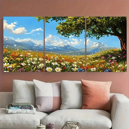 3pcs Meadow Wildflower Field Tree & Flowers Metal Print Ready to Hang Art