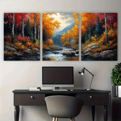 3pcs Nature Forest of Trees with a River Woods Metal Print Ready to Hang Art