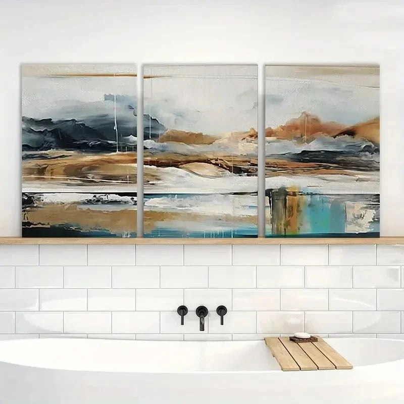 3pcs Abstract Dusty Landscape Painting Metal Print Ready to Hang Art