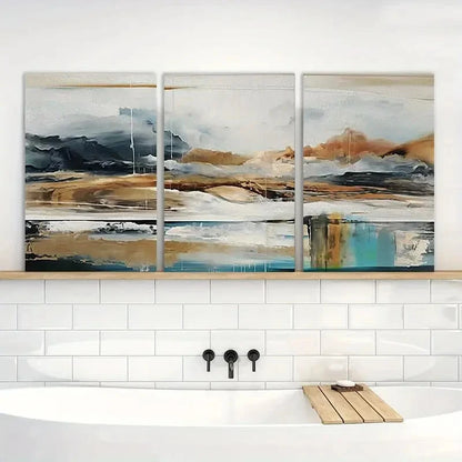 3pcs Abstract Dusty Landscape Painting Metal Print Ready to Hang Art
