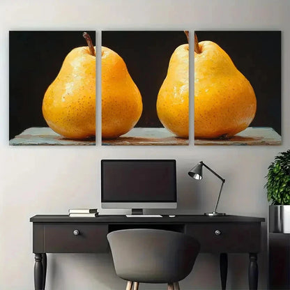 3pcs Kitchen Still Life of Two Yellow Pears Fruit Metal Print Ready to Hang Art