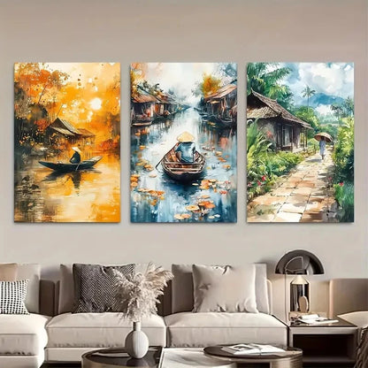 3pcs Vietnam Landscapes Watercolor Design Metal Print Ready to Hang Art
