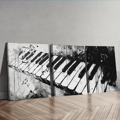 3pcs Black and White Piano Keyboard Perfect Wall Art Set Canvas Unframed - High Quality Print 100% Australian Made Wall Canvas