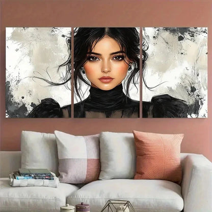 3pcs Elegant Black Pen Fashion Illustration Metal Print Ready to Hang Art