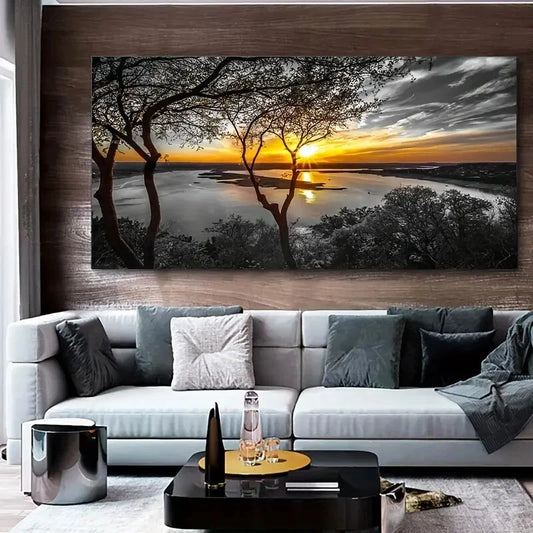 During Sunset Bright Sky wall canvas office home room framed 120x60cm