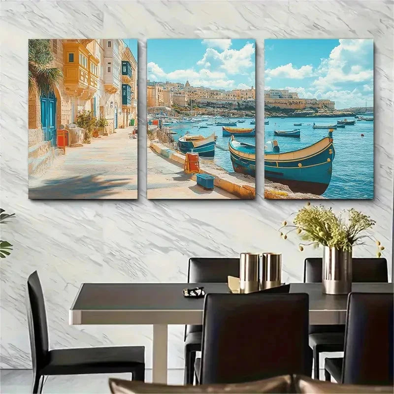 3pcs Tropical Décor Botanical Malta Perfect Wall Art Set Canvas Framed 40x60cm - High Quality Print 100% Australian Made Wall Canvas Ready to Hang