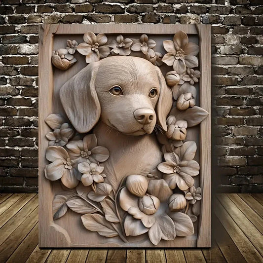 Featuring a Beagle Among Flowers Painting  40x60cm Metal Print Ready to Hang