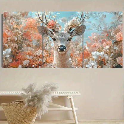 3pcs Floral Deer Wall Art Set Canvas Unframed - High Quality Print 100% Australian Made Wall Canvas
