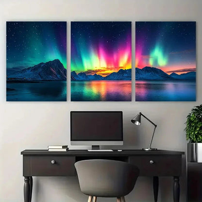 3pcs Northern Lights Over Lofoten Islands Mountain Metal Print Ready to Hang Art