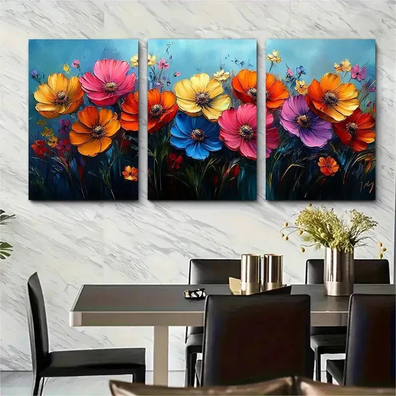 3pcs Vibrant Summer Floral Deco Perfect Wall Art Set Canvas Framed 40x60cm - High Quality Print 100% Australian Made Wall Canvas Ready to Hang