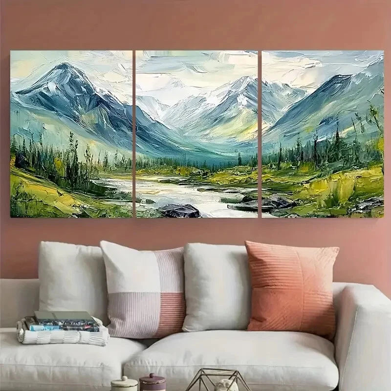3pcs Mountain River Snowy Peak Alpine Forest Metal Print Ready to Hang Art