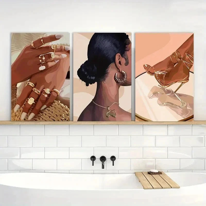 3pcs Abstract African American Decor Posters Metal Print Ready to Hang Art