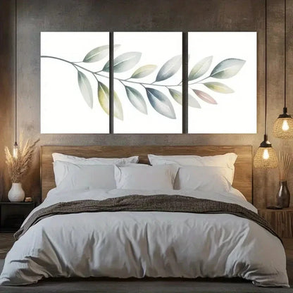 3pcs Eucalyptus Leaves Botanical Painting Metal Print Ready to Hang Art