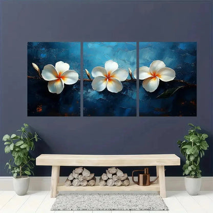 3pcs White Plumeria Flower Elegant Perfect Wall Art Set Canvas Framed 40x60cm - High Quality Print 100% Australian Made Wall Canvas Ready to Hang