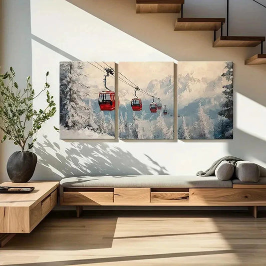 3pcs Snowy Mountains Pine Trees Scenic View Metal Print Ready to Hang Art