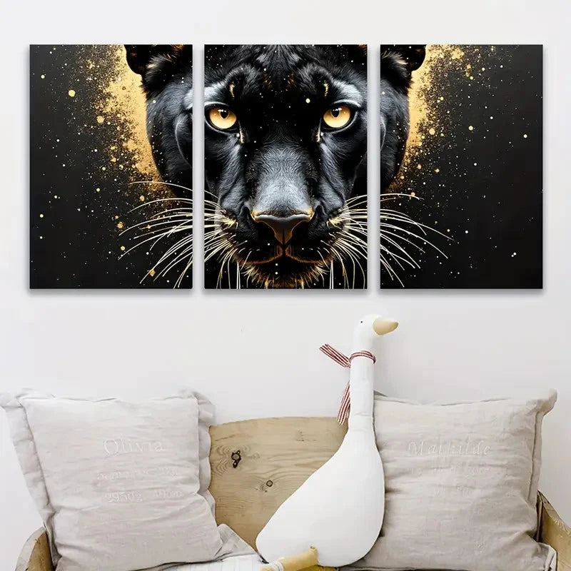 3pcs Black Panther Painting Portraits Metal Print Ready to Hang Art