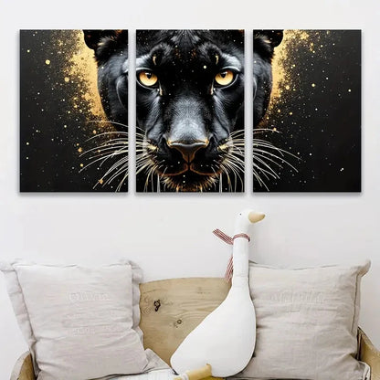 3pcs Black Panther Painting Portraits Metal Print Ready to Hang Art