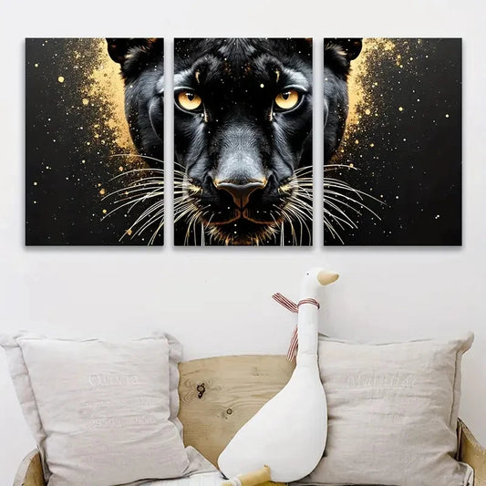 3pcs Black Panther Painting Portraits Metal Print Ready to Hang Art
