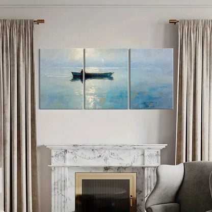 3pcs Abstract Ocean Scene Solitary Boat Metal Print Ready to Hang Art