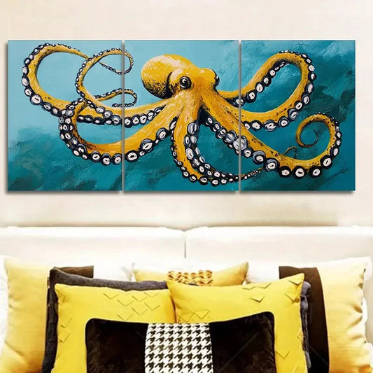 3pcs Octopus Acrylic Painting Prints Metal Print Ready to Hang Art
