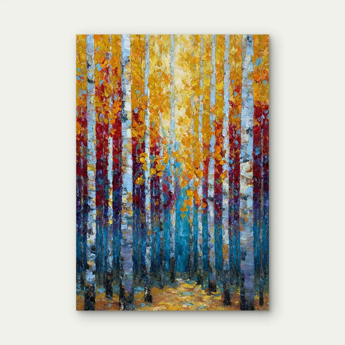 Autumn Birch Forest Painting Metal Print Ready to Hang