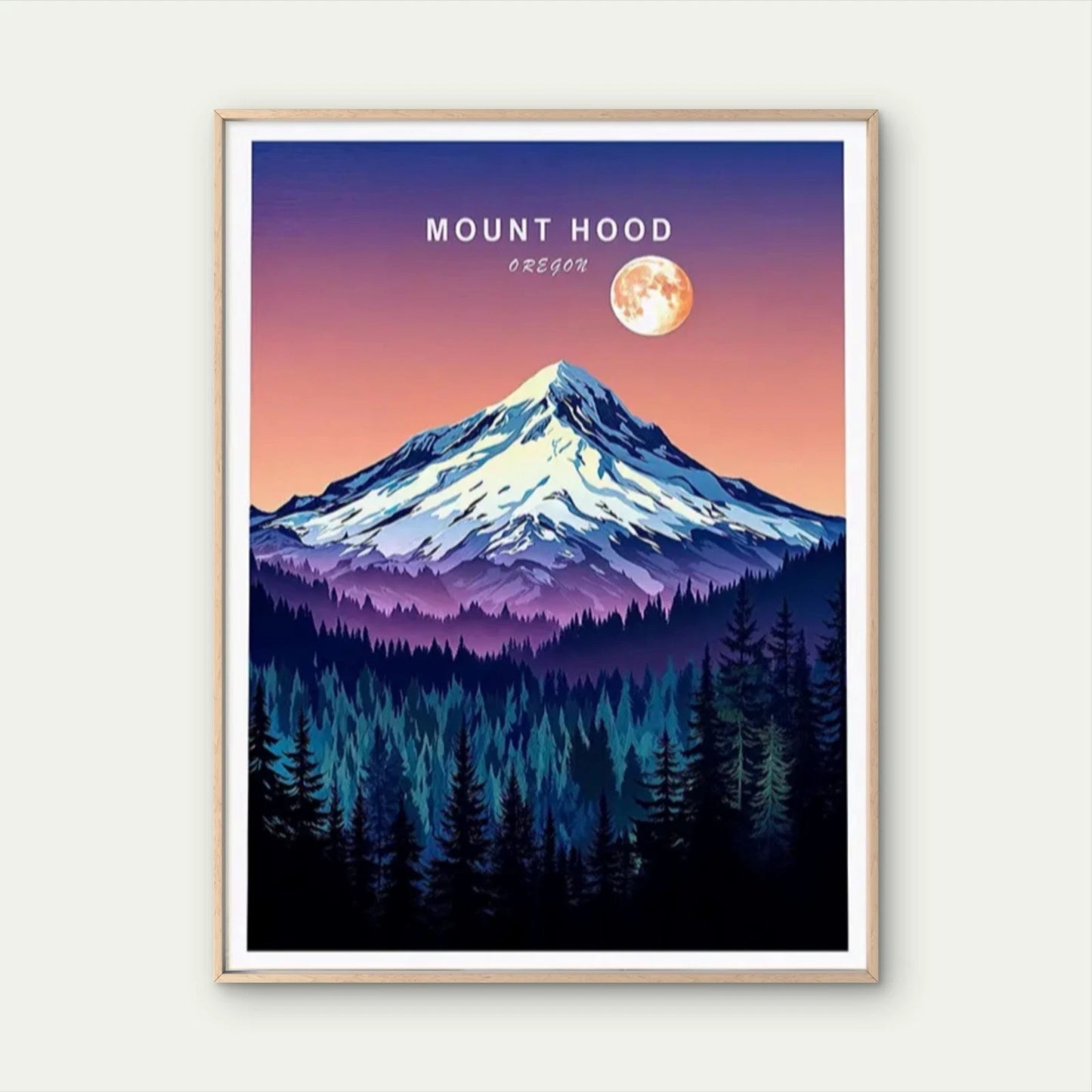 Mount Hood Oregon Vintage Mountain & Forest Travel Poster Print Wall Art