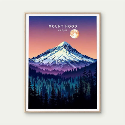 Mount Hood Oregon Vintage Mountain & Forest Travel Poster Print Wall Art