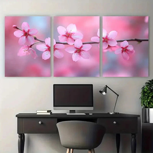 3pcs Elegant Cherry Blossom Sakura Design Metal Print Ready to Hang Art
