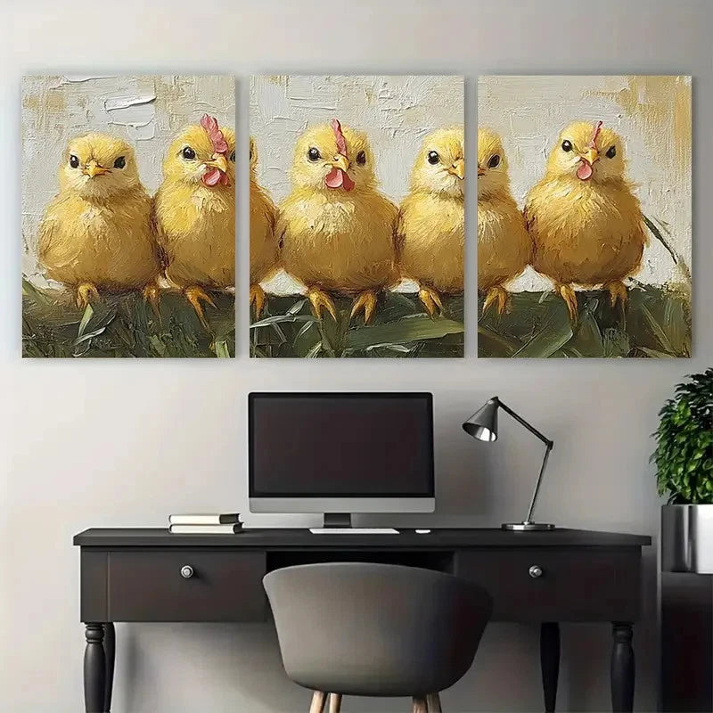 3pcs Vibrant Chick Farm Animals Bird Metal Print Ready to Hang Art