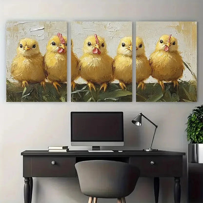 3pcs Vibrant Chick Farm Animals Bird Metal Print Ready to Hang Art