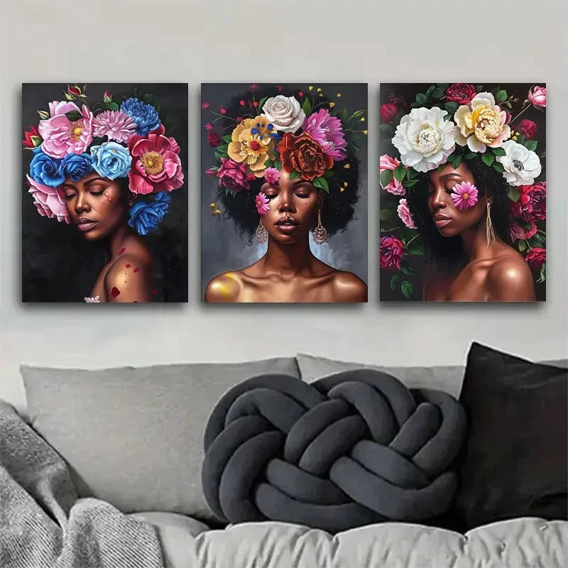 3pcs Floral Crown Woman Stunning Portrait Metal Print Ready to Hang Art