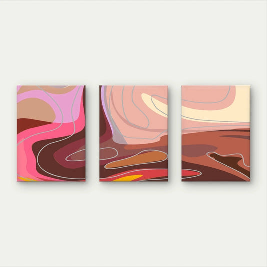 3pcs Modern Abstract Pink and Brown Fluid Shapes Wall Art Set Canvas Framed 60x90cm - High Quality Print 100% Australian Made Wall Canvas Ready to Hang