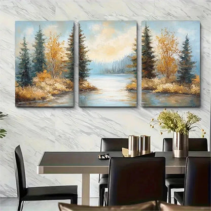 3pcs Carter Lake Pine Trees Impasto Perfect Wall Art Set Canvas Framed 40x60cm - High Quality Print 100% Australian Made Wall Canvas Ready to Hang