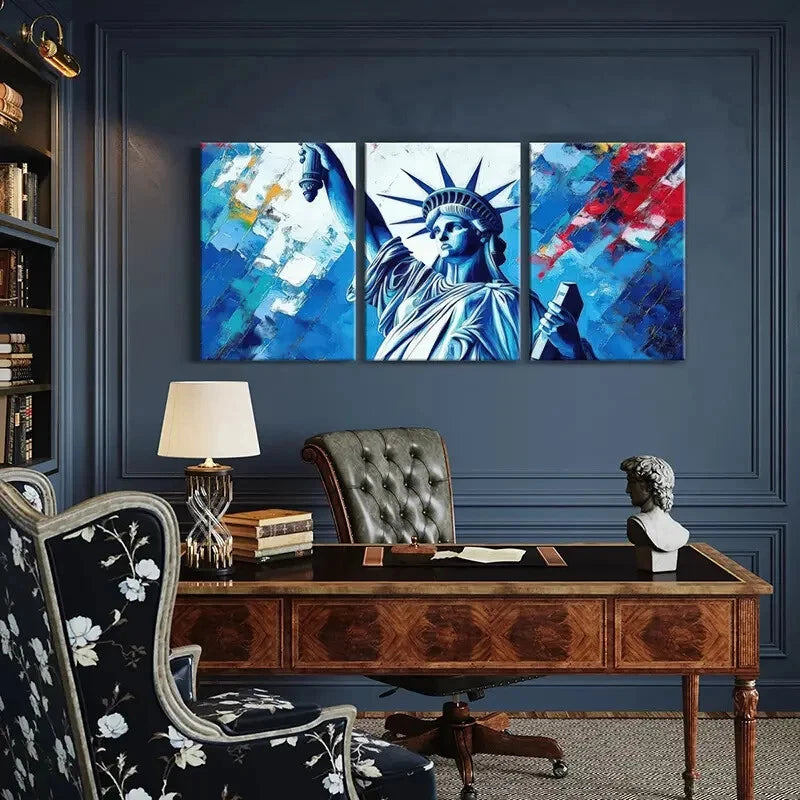 3pcs Liberty Statue Abstract Patriotic Symbol Art Metal Print Ready to Hang Art