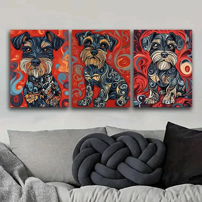 3pcs Schnauzer Dog Art Deco Contemporary Metal Print Ready to Hang Art