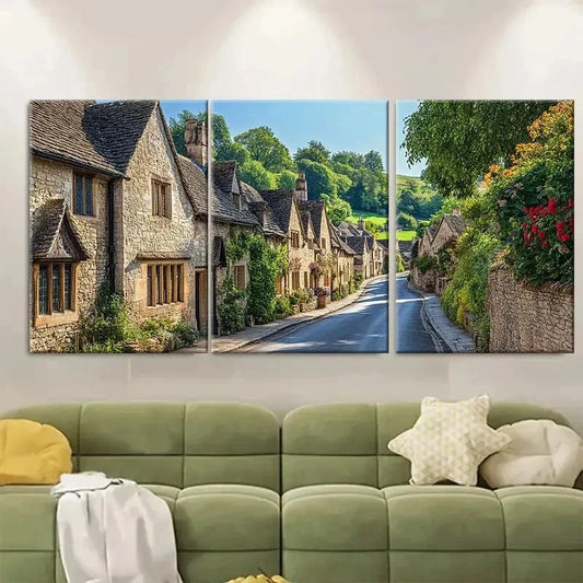 3pcs Cotswold Village Castle Combe ER   Wall Art Set Canvas Framed 50x70cm - High Quality Print 100% Australian Made Wall Canvas Ready to Hang