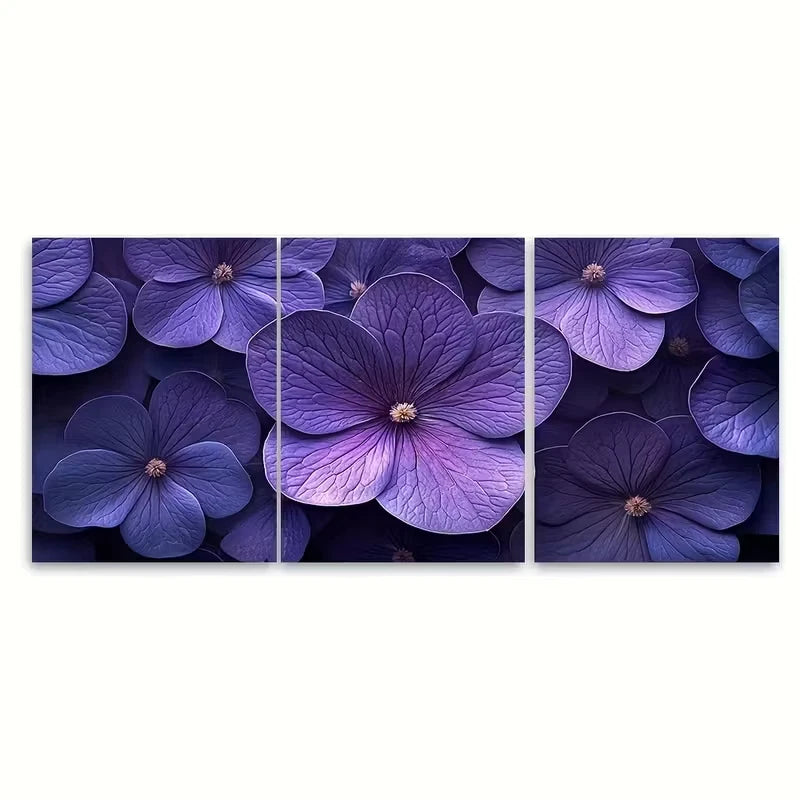 3pcs Elegant Violet Eustoma Macro Metal Print Ready to Hang Art