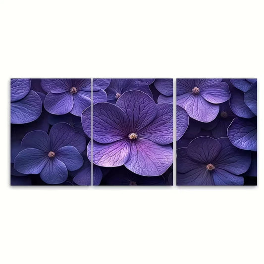 3pcs Elegant Violet Eustoma Macro Metal Print Ready to Hang Art