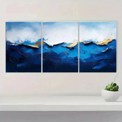 3pcs Blue Texture Abstract Minimalist Painting Metal Print Ready to Hang Art