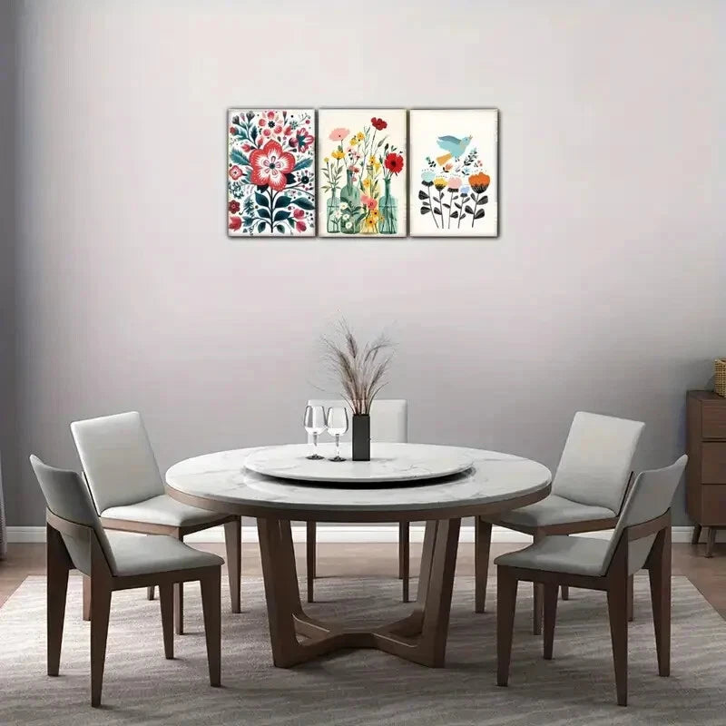 3pcs Wildflowers in Pot on Beige Background Metal Print Ready to Hang Art