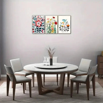 3pcs Wildflowers in Pot on Beige Background Metal Print Ready to Hang Art