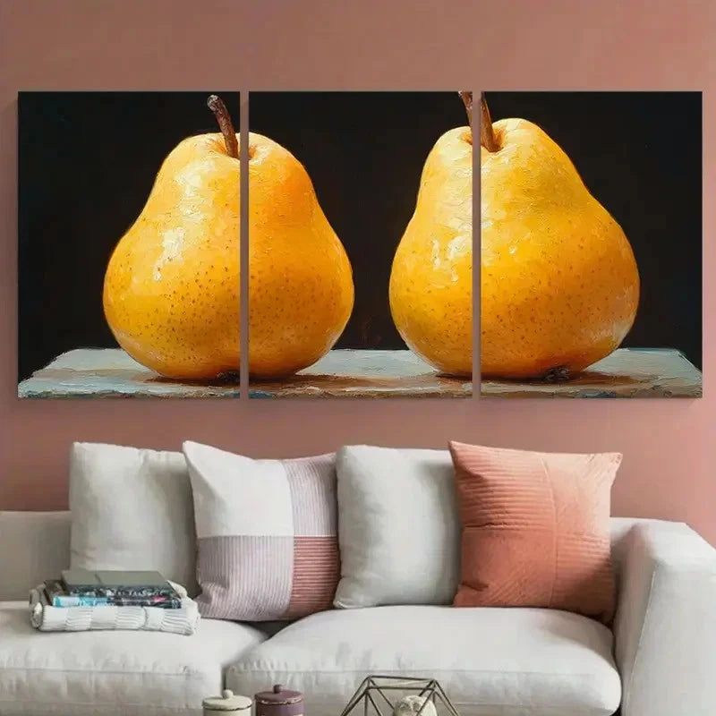 3pcs Kitchen Still Life of Two Yellow Pears Fruit Metal Print Ready to Hang Art