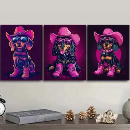 3pcs Cute Dachshund Puppy Metal Print Ready to Hang Art