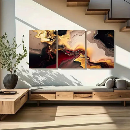 3pcs Red Golden Marble Patterns Luxury Metal Print Ready to Hang Art