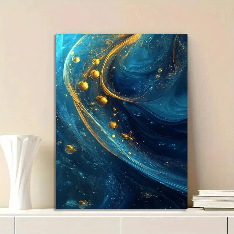 Abstract Blue And Teal Liquid Paint with Bubbles 40x60cm Metal Print Ready to Hang