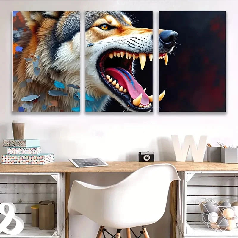 3pcs Fierce Wolf Color Wall Decor H Wall Art Set Canvas Framed 60x90cm - High Quality Print 100% Australian Made Wall Canvas Ready to Hang