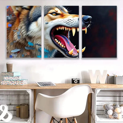 3pcs Fierce Wolf Color Wall Decor H Wall Art Set Canvas Framed 60x90cm - High Quality Print 100% Australian Made Wall Canvas Ready to Hang