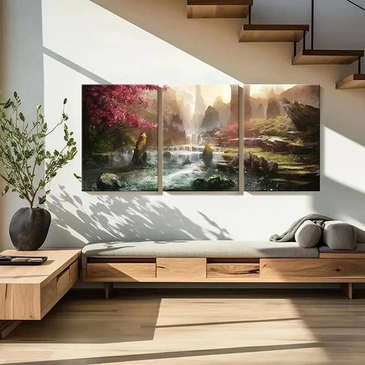 3pcs Forest Spectacular Waterfall Vintage Wall Art Set Canvas Framed 40x60cm - High Quality Print 100% Australian Made Wall Canvas Ready to Hang